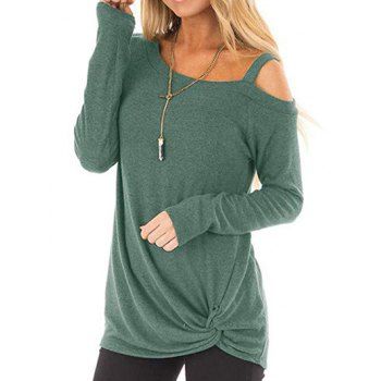 

Heather T Shirt Skew Neck T Shirt Twisted Long Sleeve Casual Tee, Light green