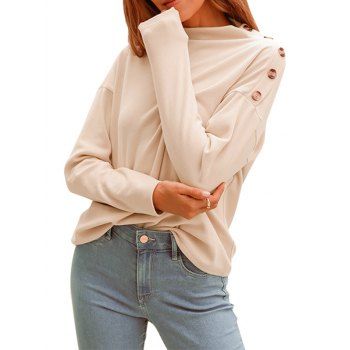 

Solid Color T Shirt Mock Button Round Neck Long Sleeve Casual Tee, Light yellow