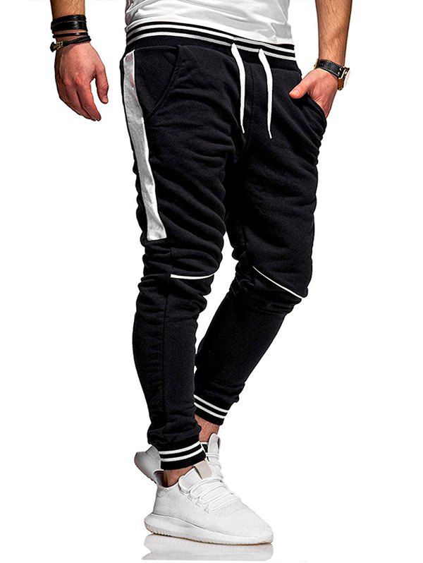 Pantalon de Survêtement de Sport Jointif à Imprimé Rayure Contrastée à Cordon - Blanc 2XL