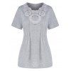 Heather T Shirt Hollow Out Geometric Lace Panel Pintuck Summer Casual Top - LIGHT GRAY 3XL