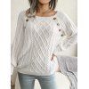 Cable Knit Sweater Mock Button Raglan Sleeve Crew Neck Pullover Sweater - WHITE M