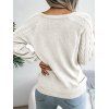 Cable Knit Sweater Mock Button Raglan Sleeve Crew Neck Pullover Sweater - WHITE 2XL
