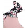 Mini Robe Ligne A Vintage à Imprimé Fleur à Pois Manches Courtes - Rose clair L