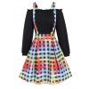 Ruffle Off the Shoulder Top And Colored Plaid Print A Line Mini Suspender Skirt Set - BLACK XXXL