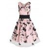 Embroidery Butterfly Flower Surplice Mesh High Waisted A Line Mini Party Dress - LIGHT PINK M
