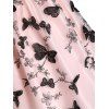 Embroidery Butterfly Flower Surplice Mesh High Waisted A Line Mini Party Dress - LIGHT PINK 2XL