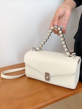 PU Solid Color Twist Lock Rectangle Handbag Crossbody Bag