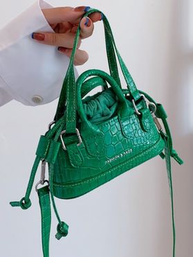 Alligator Embossed Solid Color PU Handbag Crossbody Bag