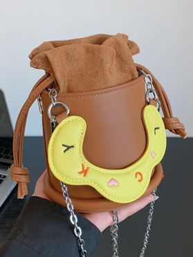Cute Letter Drawstring PU Chain Crossbody Bucket Bag