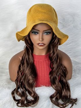 Body Wave 20 Inch Long Heat Resistance Synthetic Wig With Bowknot Bucket Hat