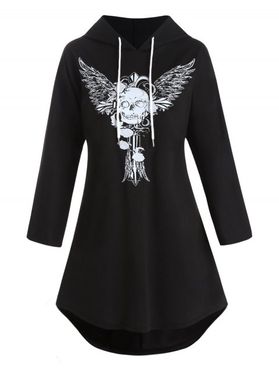 Gothic Hoodie Skull Wing Print Long Sleeve Halloween Sweatshirt With Hooded