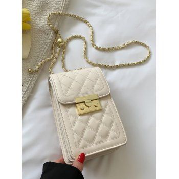 

PU Rhombus Textured Chain Crossbody Bag, Warm white