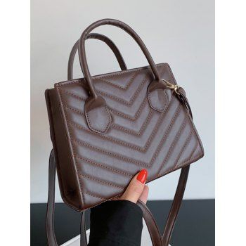 

PU Topstitching Solid Color Shoulder Bag Crossbody Bag, Deep coffee