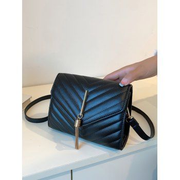 

Solid Color V Topstitching Tassel Adjustable Strap Crossbody Bag, Black