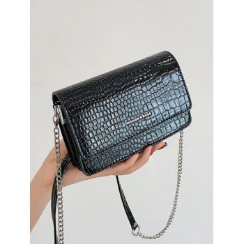 

Solid Color Geometric Textured Square PU Crossbody Bag, Black