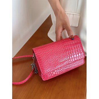 

Solid Color Geometric Textured Square PU Crossbody Bag, Rose red