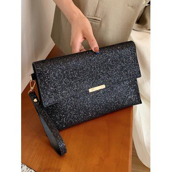 

Sequined Rectangle Magnetic Closure Elegance Handbag, Black