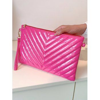 

V Topstitching Solid Color Zipper Chain Crossbody Bag, Rose red