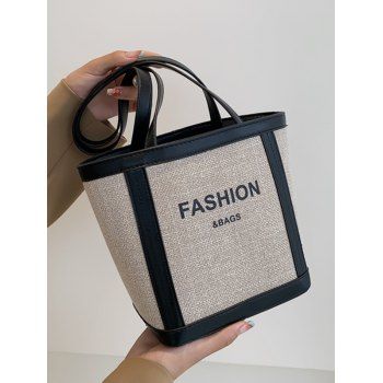 

Letter Print Colorblock Zipper Handbag, Black