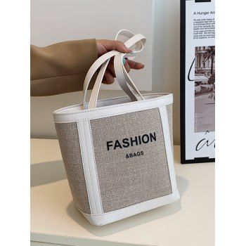 

Letter Print Colorblock Zipper Handbag, White