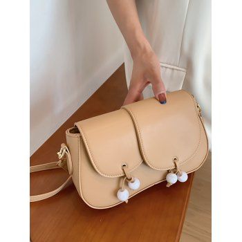 

Solid Color Cherry Pendants Magnetic Closure Adjustable Strap PU Crossbody Bag, Camel brown