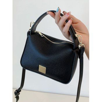 

Metal Geometric Applique Textured PU Handbag Crossbody Bag, Black