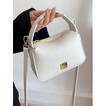 

Metal Geometric Applique Textured PU Handbag Crossbody Bag, White