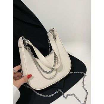 

Litchi Grain Embossed Solid Color Chain Zipper PU Shoulder Bag, Warm white