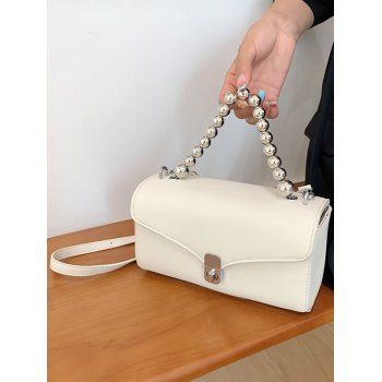 

PU Solid Color Square Twist Lock Handbag Crossbody Bag, White