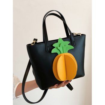 

Pineapple Colorblock Magneti Closure Handbag Crossbody PU Bag, Black