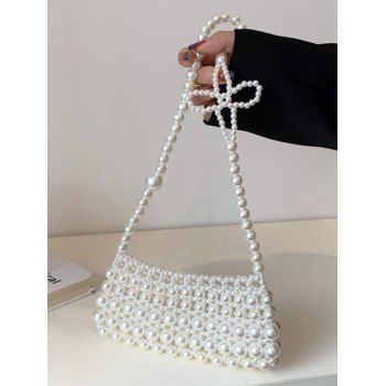 

Elegance Faux Pearl Open Shoulder Bag, White