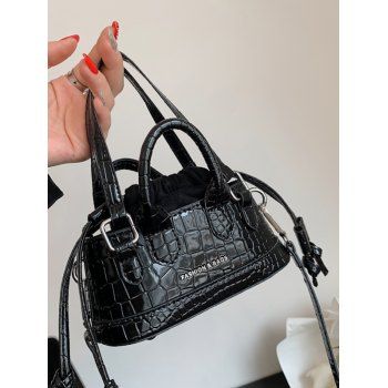 

Alligator Embossed Solid Color PU Handbag Crossbody Bag, Black