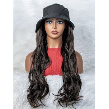 

20 Inch Long Body Wave Heat Resistance Synthetic Wig With Bucket Hat, Black