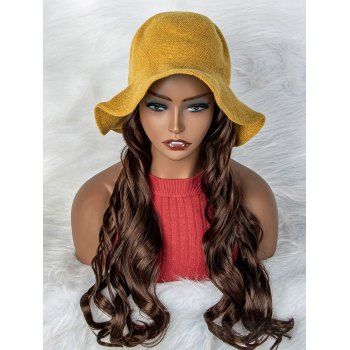 

Body Wave 20 Inch Long Heat Resistance Synthetic Wig With Bowknot Bucket Hat, Deep brown