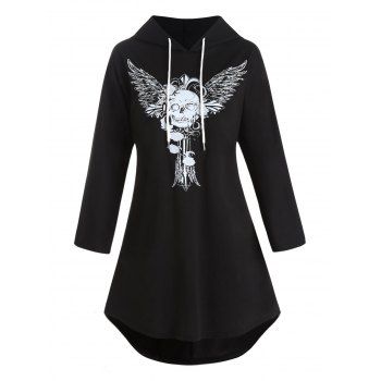 

Gothic Hoodie Skull Wing Print Long Sleeve Halloween Sweatshirt With Hooded, Black