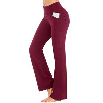 

Solid Color Pants Elastic High Waist Pants Pockets Casual Pants, Deep red