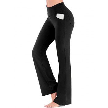 

Solid Color Pants Elastic High Waist Pants Pockets Casual Pants, Black