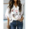 Feather Print Blouse Cowl Neck Loose Half Sleeve Blouse - WHITE 3XL