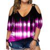 Plus Size T Shirt Printed T Shirt Cold Shoulder Plunging Neck O Ring Casual Tee - RED 5XL
