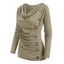 Heather Mock Button Long Sleeves Draped Cowl Neck T-shirt - LIGHT PINK S