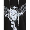 Gothic Hoodie Skull Wing Print Long Sleeve Halloween Sweatshirt With Hooded - BLACK XXL