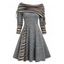 Robe Evasée Rayée Plissée à Col Convertible en Ligne A - Gris Clair M