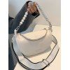 Chian Faux Pearl Solid Color Litchi Grain Embossed PU Handbag Crossbody Bag - WHITE 