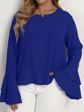Plus Size Blouse Layered Bell Sleeve Blouse Pure Color Long Sleeve Curve Blouse