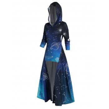 

Asymmetric High Low Longline Hoodie Allover Galaxy Star Planet Print Long Sleeve Hoodie, Light green