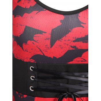 Gothic Dress Ombre Bat Print Dress Lace Up Sleeveless High Waisted A Line Mini Dress