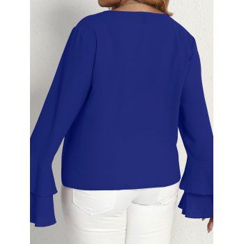 Plus Size Blouse Layered Bell Sleeve Blouse Pure Color Long Sleeve Curve Blouse