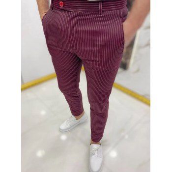 

Pockets Zipper Fly Pants Striped Print Long Pants Casual Pants, Red
