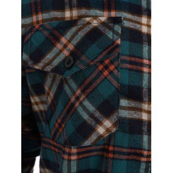 Plaid Print Shirt Long Sleeve Pocket Patches Button Up Casual Shirt