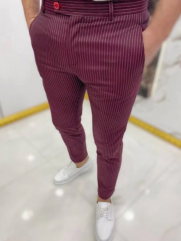 Pantalon Décontracté Long Rayé Imprimé Zippé avec Poches - Rouge 3XL